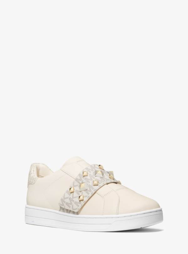 Damske Tenisky Michael Kors Kenna Leather and Studded Logo Biele Žlté - Topanky Michael Kors Obchod | MHLKW-6154